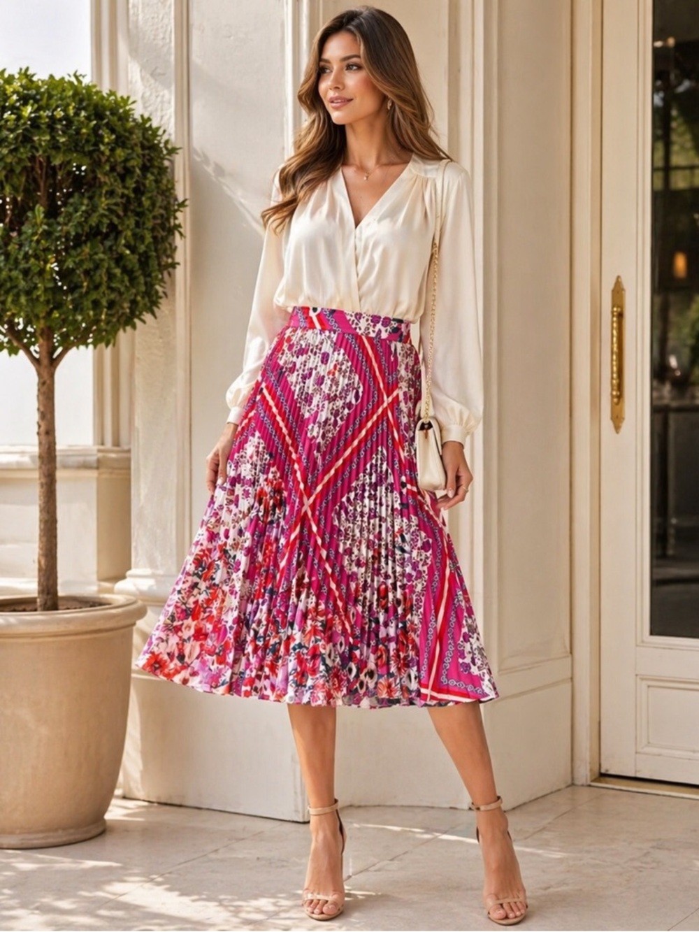 ELIE TAHARI Delilah Floral Pleated Midi Skirt, Size 4 NWT